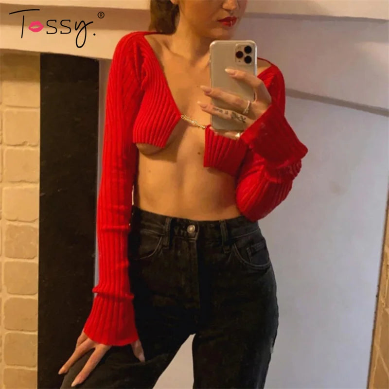 Tossy Women Ribbed Knit Cropped Top