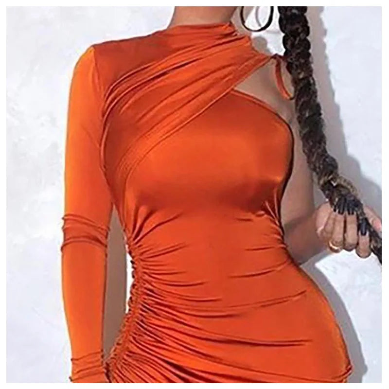 SKMY One Shoulder Hollow Out Long Sleeve dress