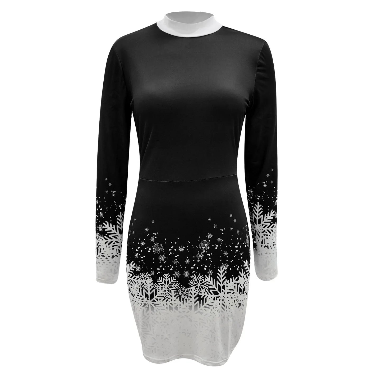 Women's Hip Wrap Slim Fit  Snowflake Printed Long-sleeved Christmas Dress