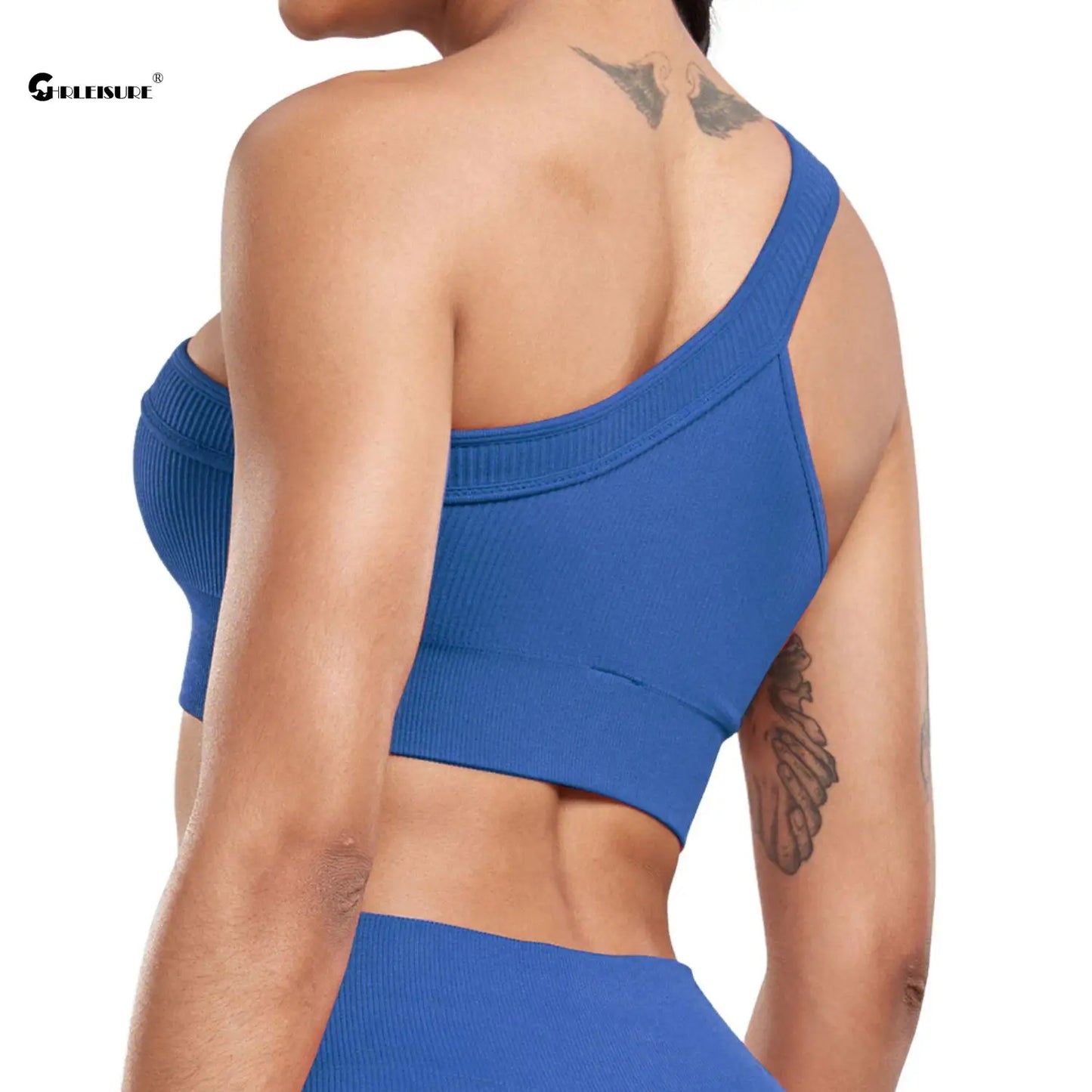 CHRLEISURE One Shoulder Rib Sports Bra