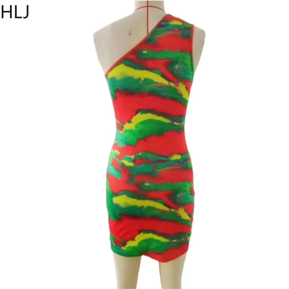 HLJ Sexy Tie Dye Printing Hollow Out Bodycon Mini Dress