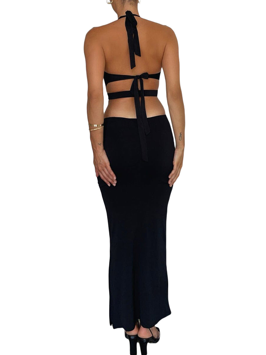 Cutout Halter Neck Backless Maxi Dress