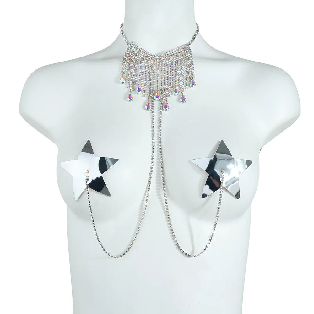 Body Chain Nipple Cover With Choker