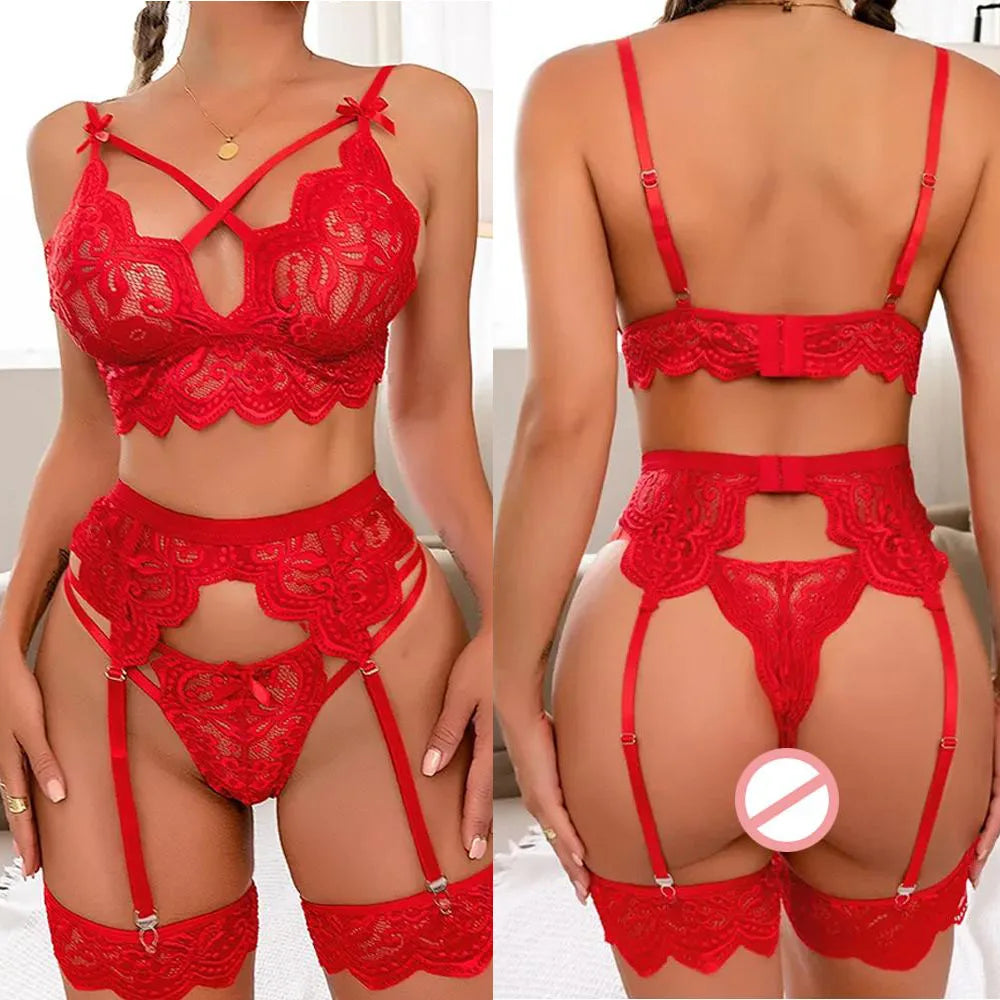 3-Piece Lingerie Set Floral lace Transparent set