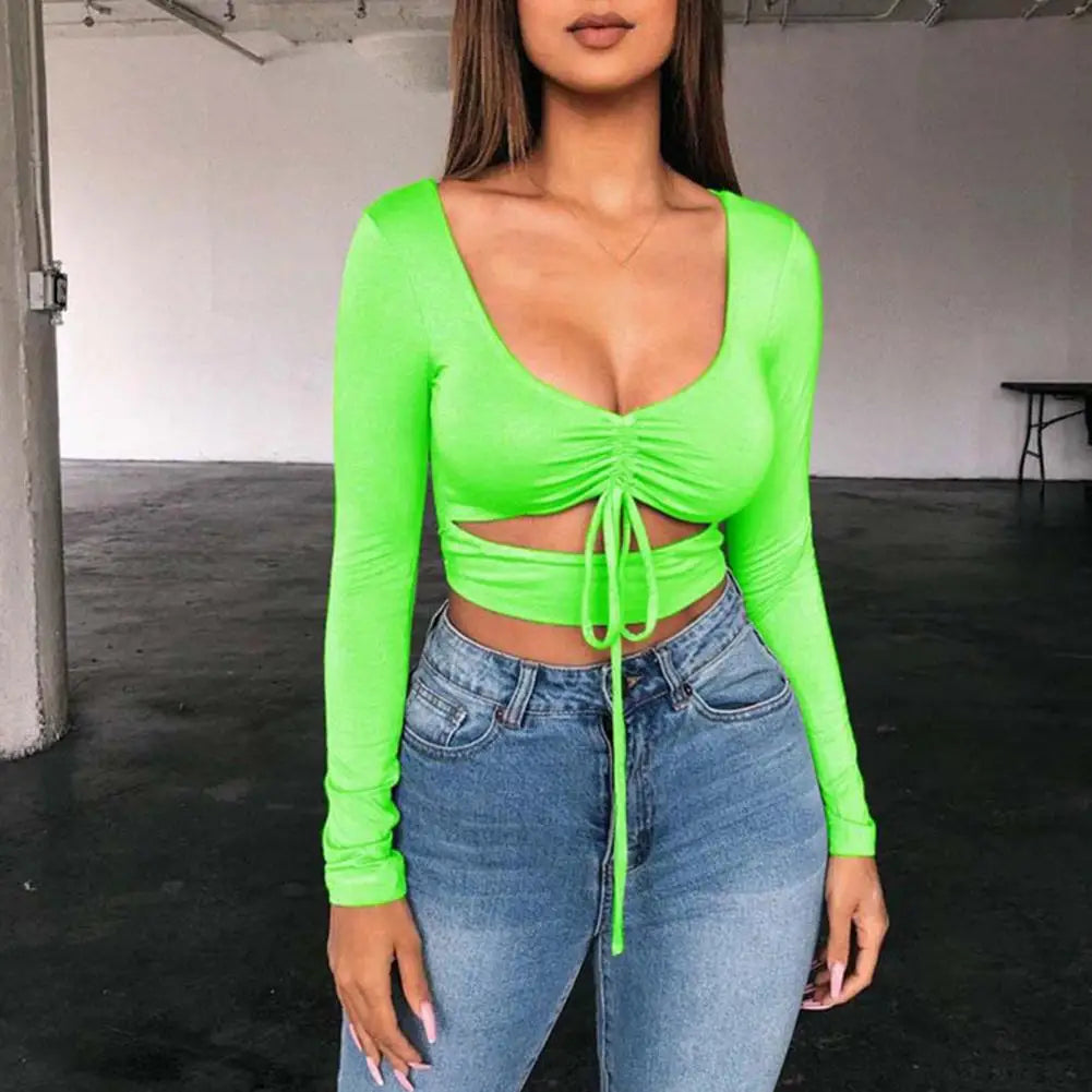 Women Crop Tops Low-cut Slim-fit Solid Color Women Fashion Blouses for Party Female Clothing