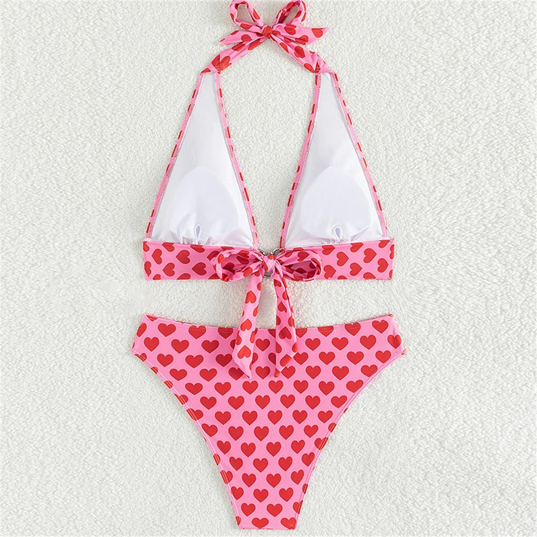 Paunikix Heart-Shaped Printed Halter Bikini