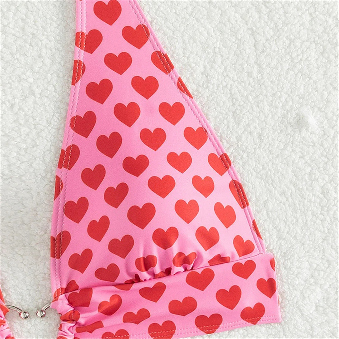 Paunikix Heart-Shaped Printed Halter Bikini