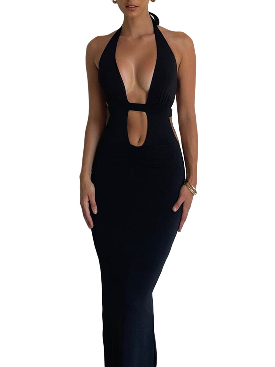 Cutout Halter Neck Backless Maxi Dress