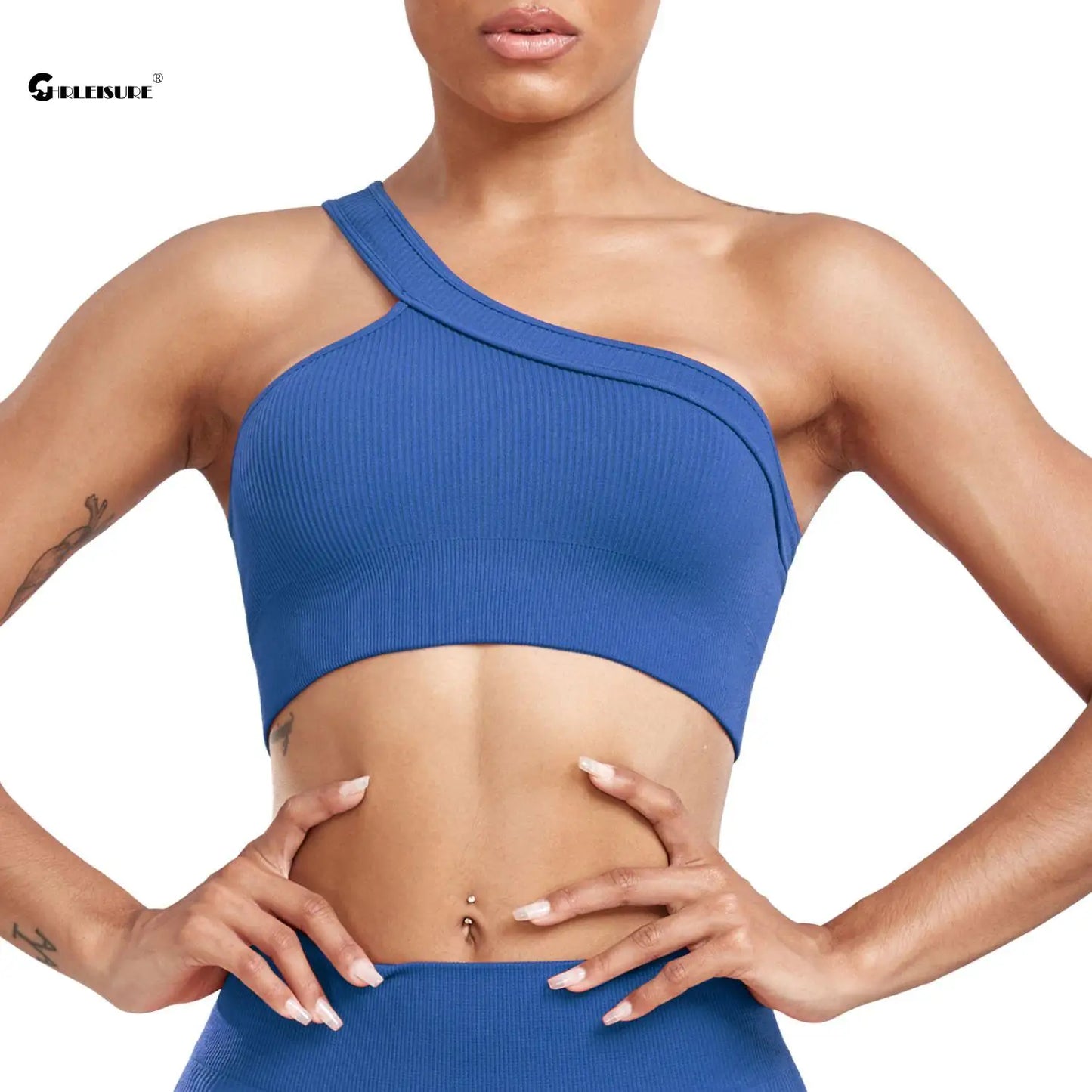 CHRLEISURE One Shoulder Rib Sports Bra