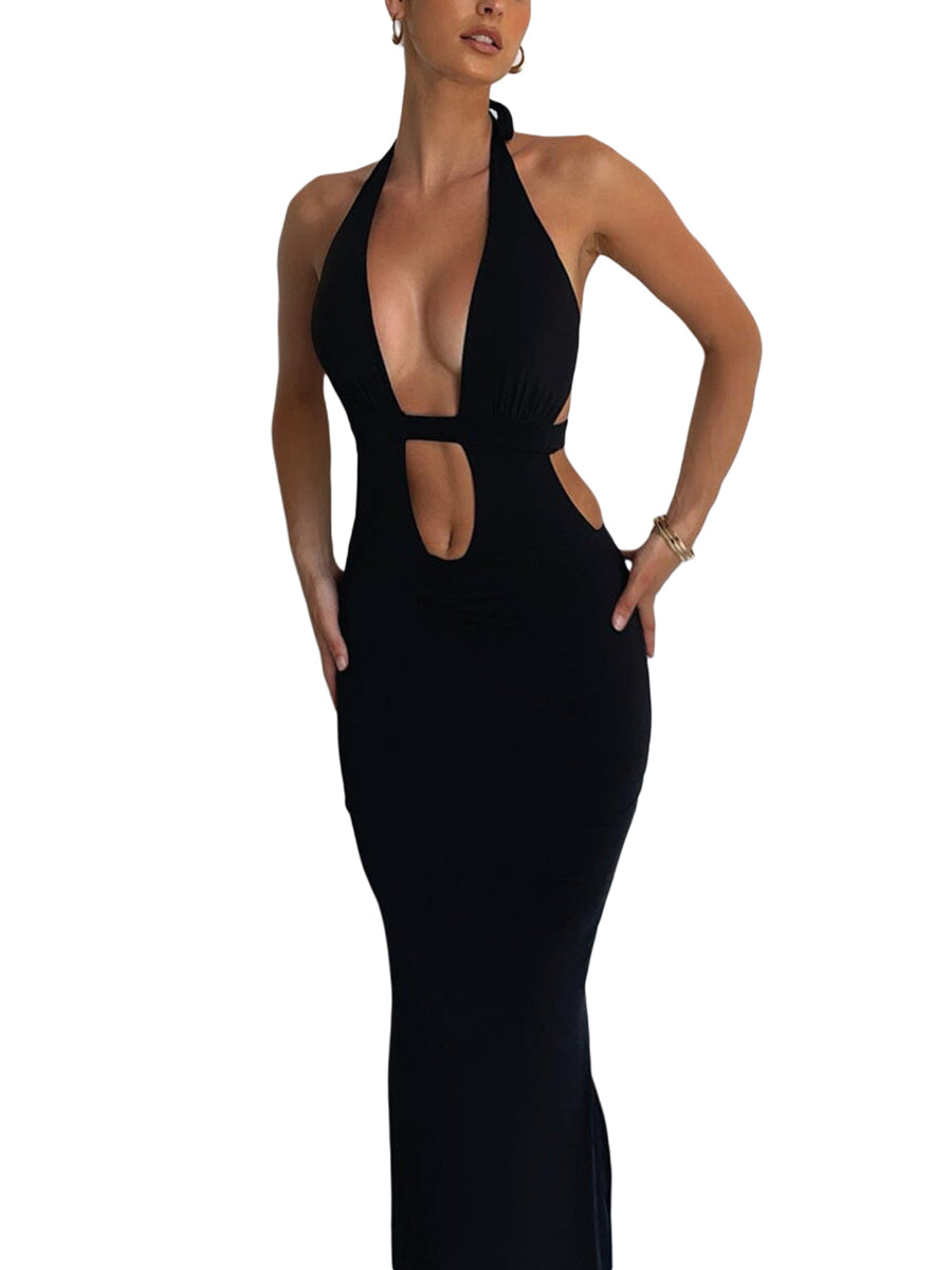 Cutout Halter Neck Backless Maxi Dress