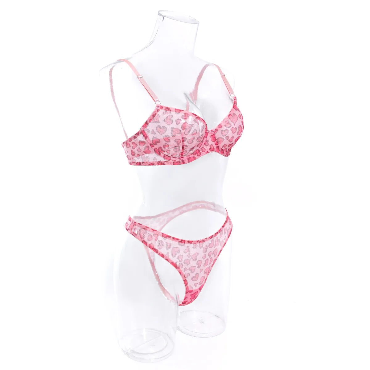 Ursfocus Thin Gauze Printing Heart-shaped Pattern Perspective Simple Bikini