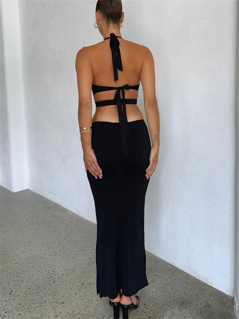 Cutout Halter Neck Backless Maxi Dress