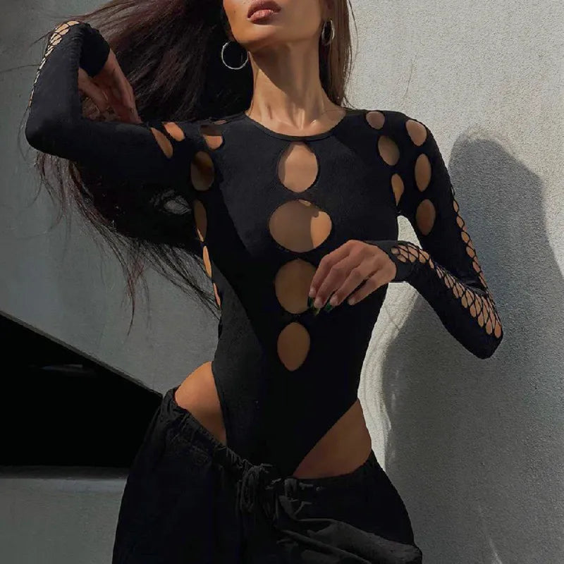 Xeemilo Sexy Dot Hollow Out Bodysuit