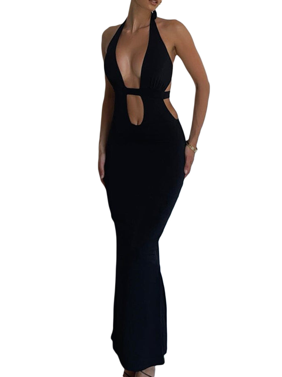 Cutout Halter Neck Backless Maxi Dress