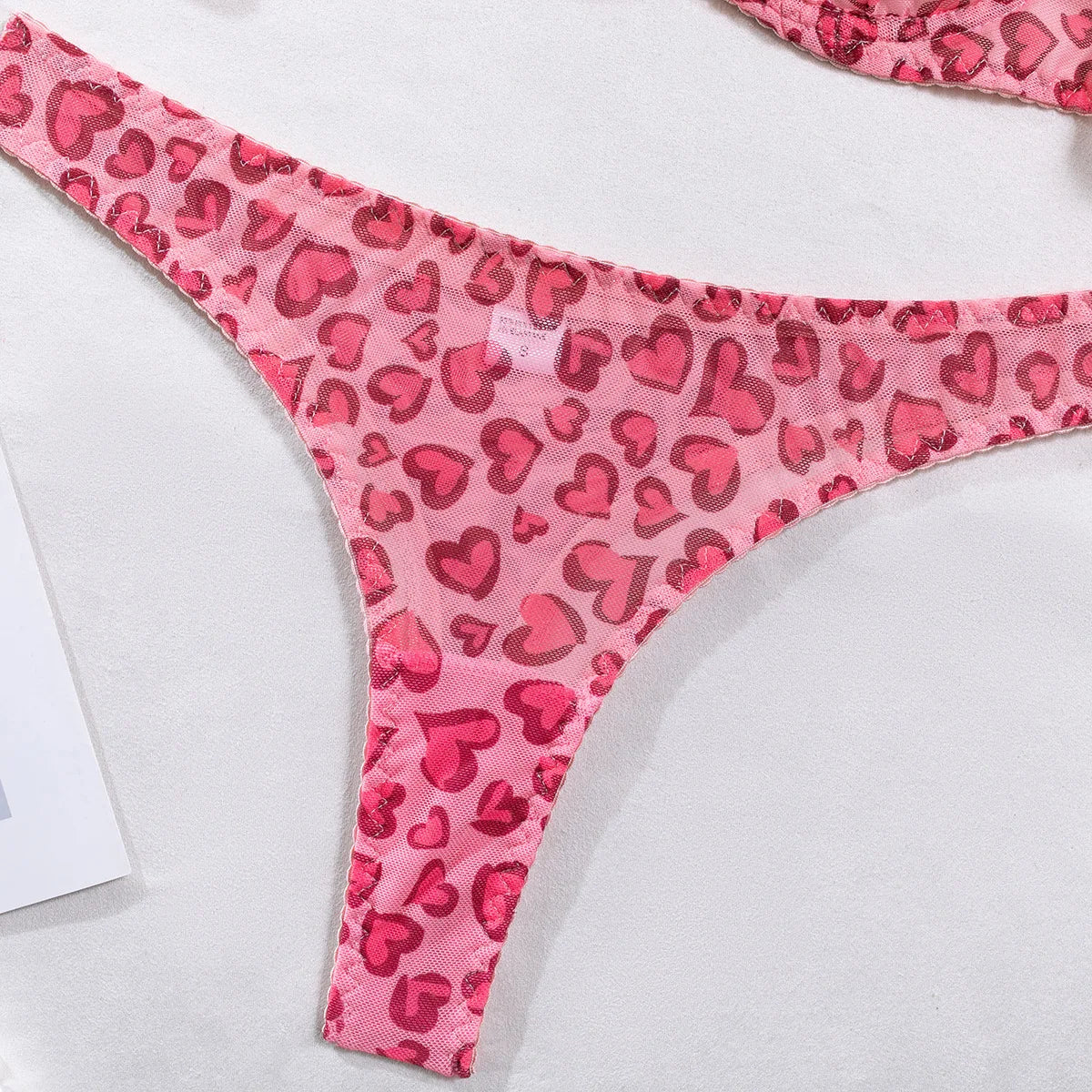 Ursfocus Thin Gauze Printing Heart-shaped Pattern Perspective Simple Bikini