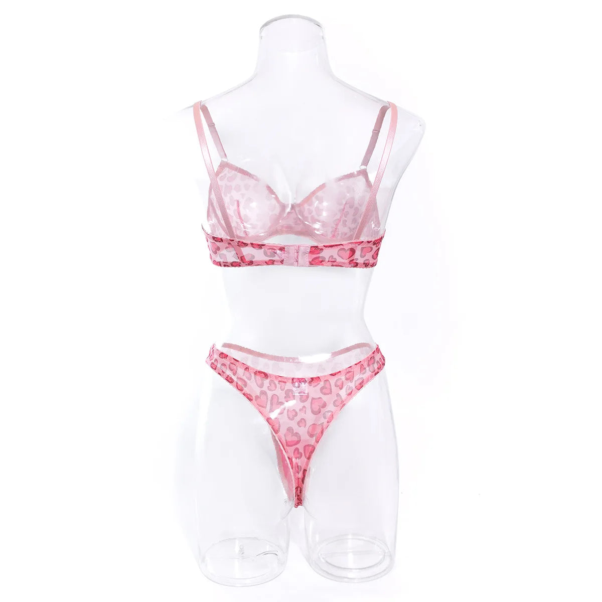 Ursfocus Thin Gauze Printing Heart-shaped Pattern Perspective Simple Bikini