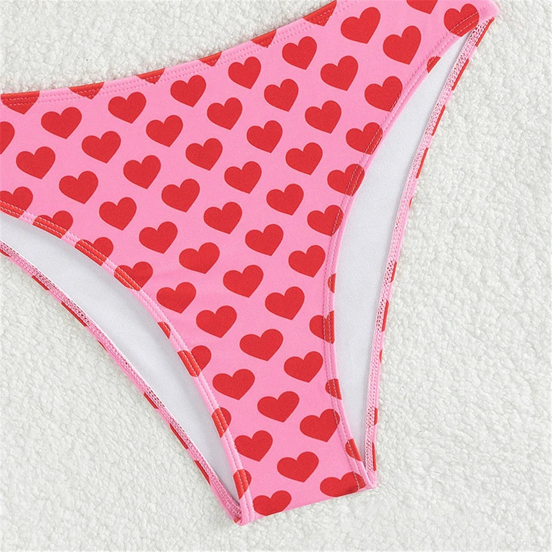 Paunikix Heart-Shaped Printed Halter Bikini