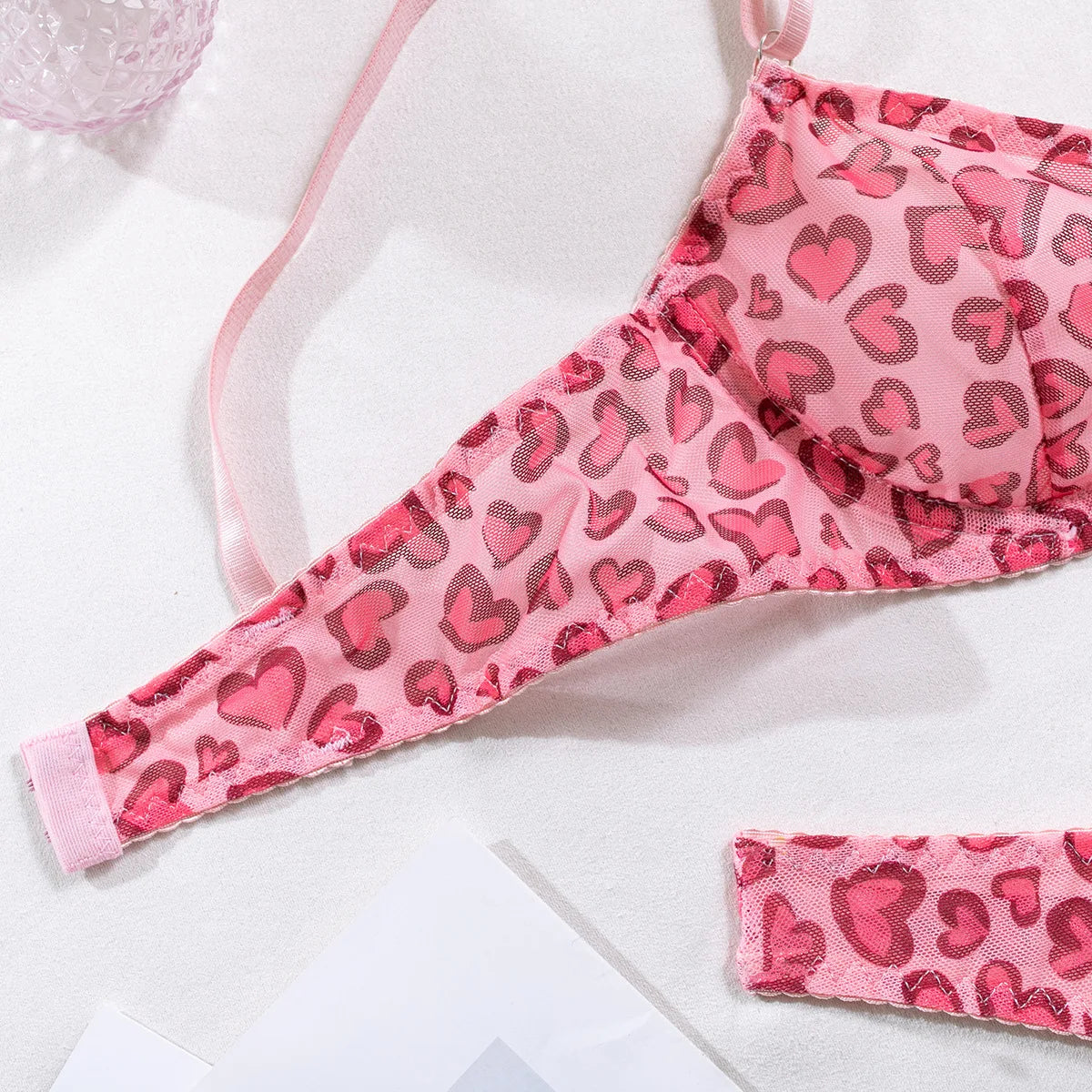 Ursfocus Thin Gauze Printing Heart-shaped Pattern Perspective Simple Bikini