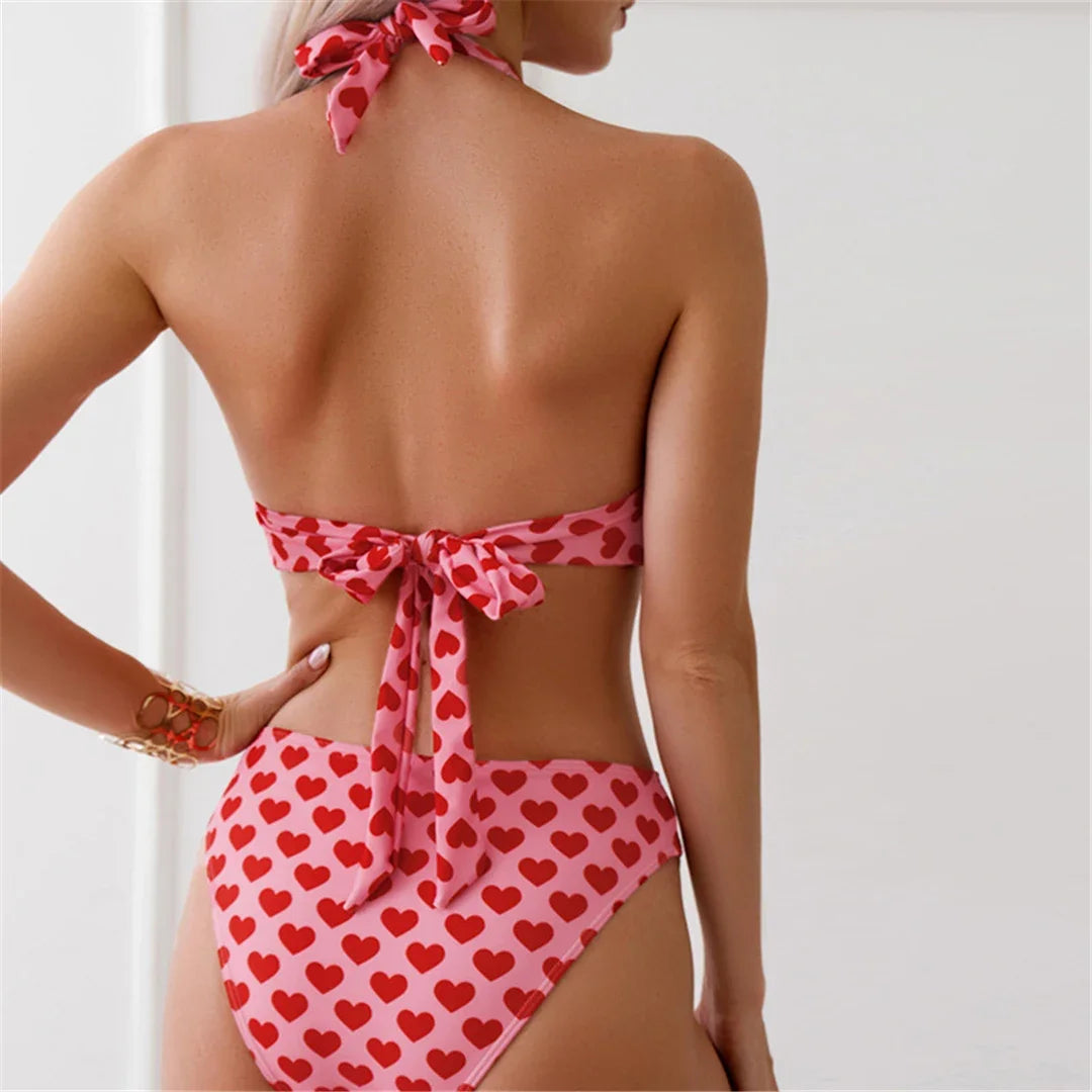 Paunikix Heart-Shaped Printed Halter Bikini