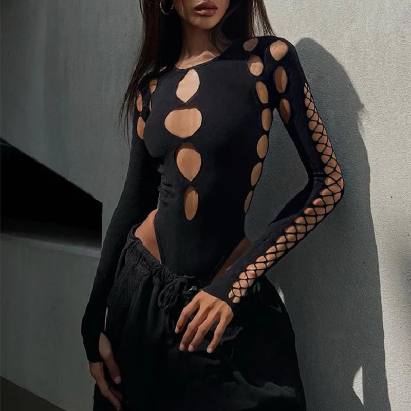 Xeemilo Sexy Dot Hollow Out Bodysuit