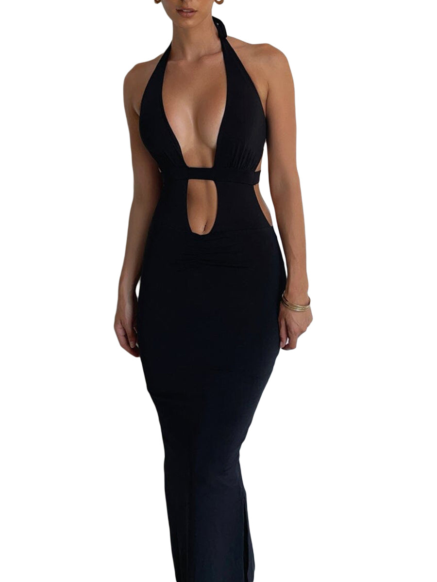 Cutout Halter Neck Backless Maxi Dress