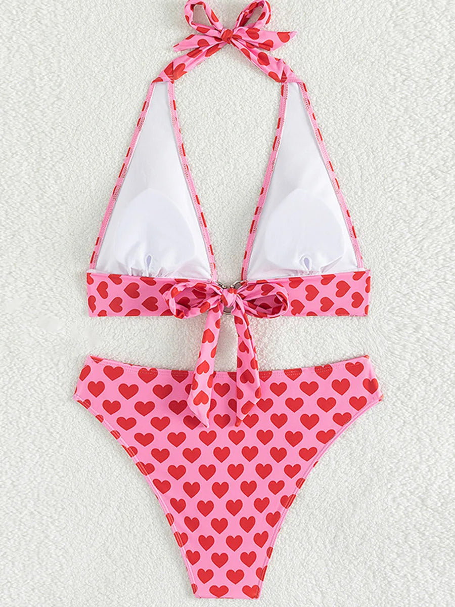 Paunikix Heart-Shaped Printed Halter Bikini