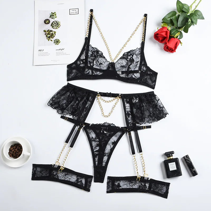 Ellolace Lingerie Luxury Lace Female Underwear Sexy Transparent Bra Panty Sets